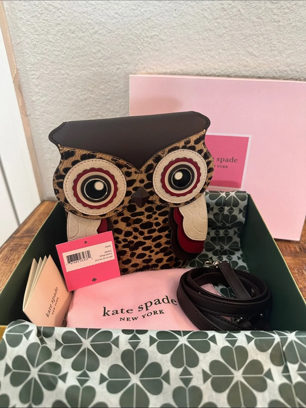 Kate Spade Blinx Leopard 3D Owl Crossbody K4432
